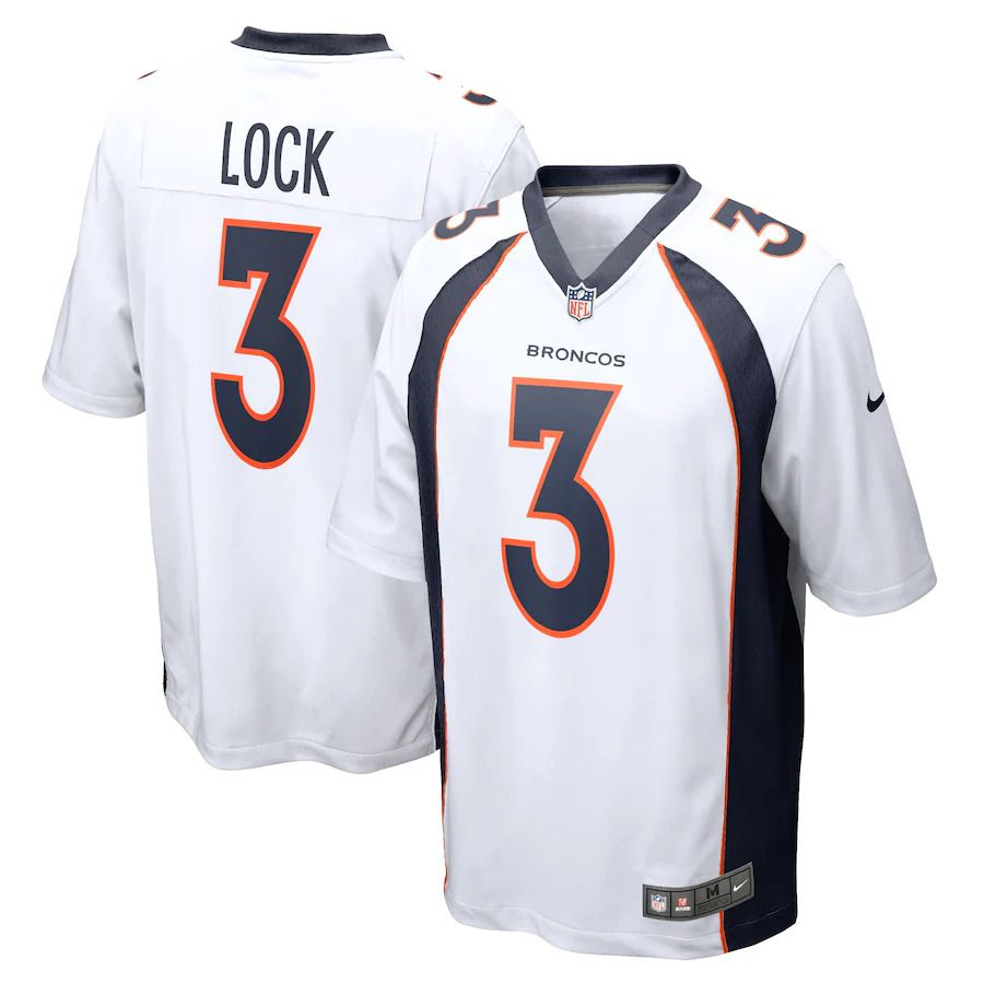 Men Denver Broncos 3 Drew Lock Nike White Game Player NFL Jersey